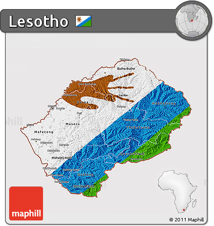 Flag 3D Map of Lesotho, flag rotated