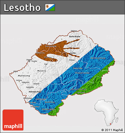 Flag 3D Map of Lesotho, flag rotated