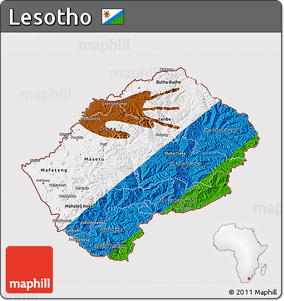 Flag 3D Map of Lesotho, flag rotated