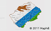 Flag 3D Map of Lesotho, flag rotated