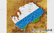 Flag 3D Map of Lesotho, physical outside, flag centered