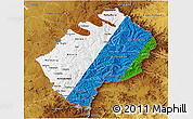 Flag 3D Map of Lesotho, physical outside, flag aligned to the middle