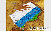 Flag 3D Map of Lesotho, physical outside, flag rotated