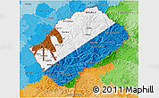 Flag 3D Map of Lesotho, political outside, flag centered