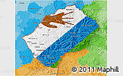 Flag 3D Map of Lesotho, political outside, flag rotated