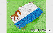 Flag 3D Map of Lesotho, political shades outside, flag centered