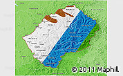 Flag 3D Map of Lesotho, political shades outside, flag aligned to the middle