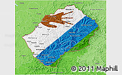 Flag 3D Map of Lesotho, political shades outside, flag rotated