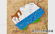 Flag 3D Map of Lesotho, satellite outside, flag centered