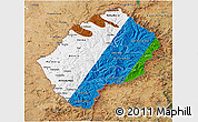 Flag 3D Map of Lesotho, satellite outside, flag aligned to the middle