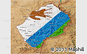 Flag 3D Map of Lesotho, satellite outside, flag rotated
