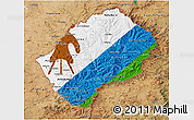Flag 3D Map of Lesotho, satellite outside