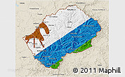 Flag 3D Map of Lesotho, shaded relief outside, flag centered