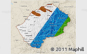 Flag 3D Map of Lesotho, shaded relief outside, flag aligned to the middle