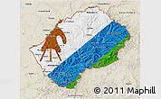 Flag 3D Map of Lesotho, shaded relief outside