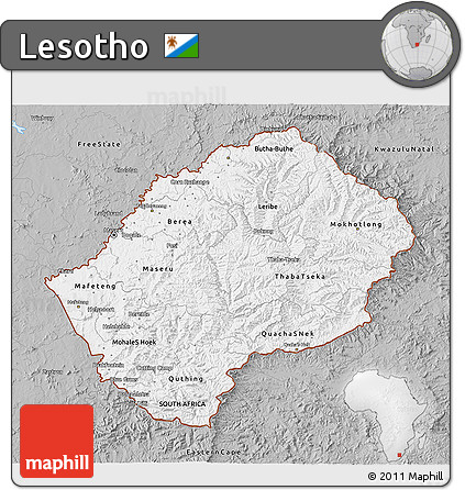 Gray 3D Map of Lesotho