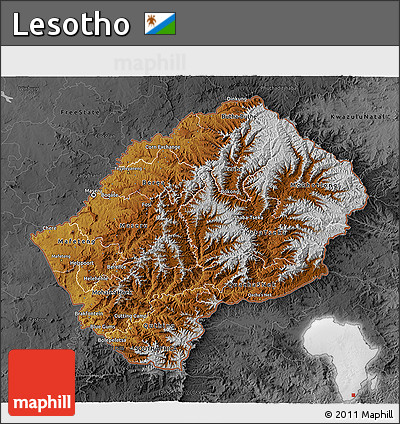 Physical 3D Map of Lesotho, darken, desaturated