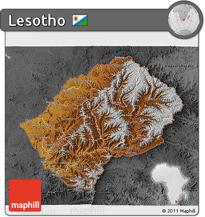 Physical 3D Map of Lesotho, darken, desaturated