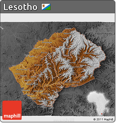 Physical 3D Map of Lesotho, darken, desaturated