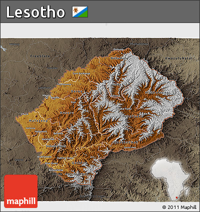 Physical 3D Map of Lesotho, darken, semi-desaturated