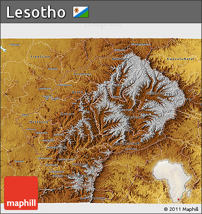 Physical 3D Map of Lesotho