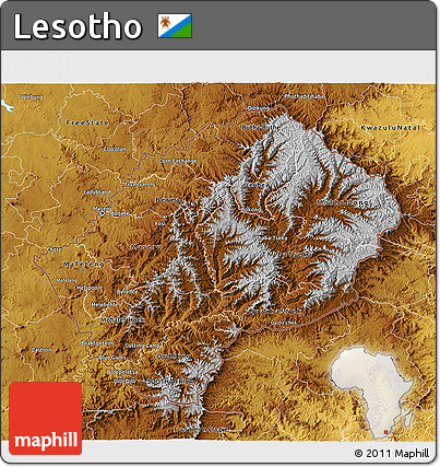 Physical 3D Map of Lesotho
