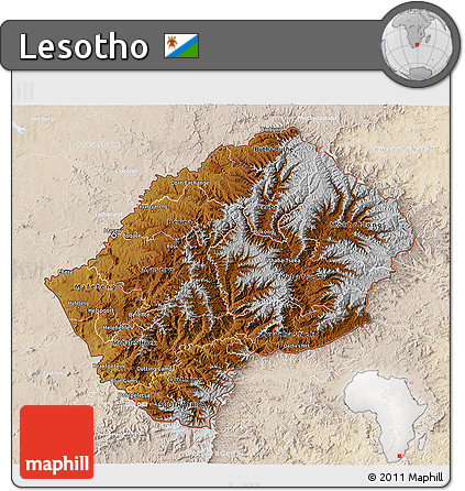 Physical 3D Map of Lesotho, lighten