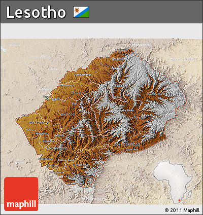 Physical 3D Map of Lesotho, lighten