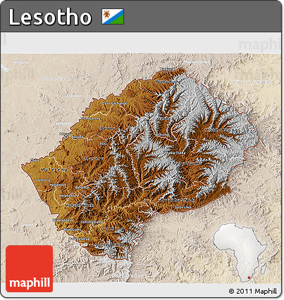 Physical 3D Map of Lesotho, lighten