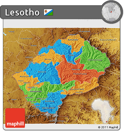 Political 3D Map of Lesotho, physical outside