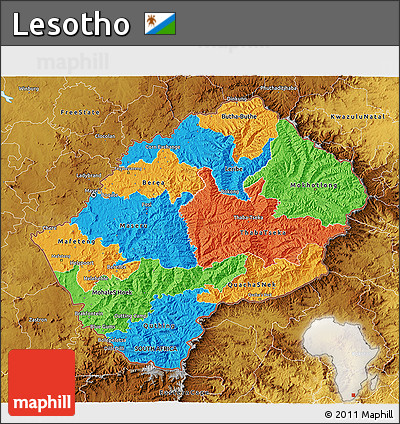 Political 3D Map of Lesotho, physical outside
