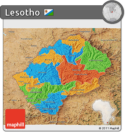 Political 3D Map of Lesotho, satellite outside