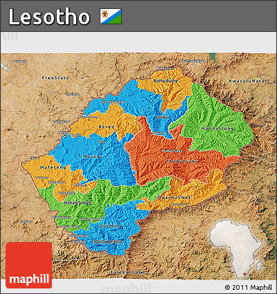 Political 3D Map of Lesotho, satellite outside