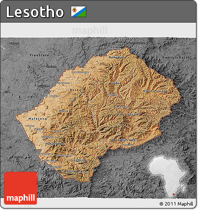 Satellite 3D Map of Lesotho, darken, desaturated
