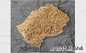 Satellite 3D Map of Lesotho, darken, desaturated