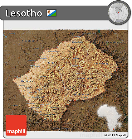 Satellite 3D Map of Lesotho, darken