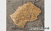 Satellite 3D Map of Lesotho, darken, semi-desaturated