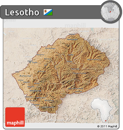 Satellite 3D Map of Lesotho, lighten