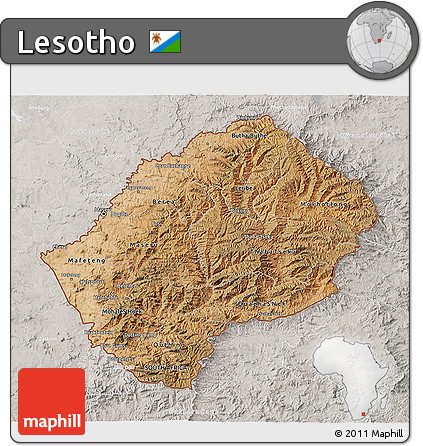 Satellite 3D Map of Lesotho, lighten, semi-desaturated