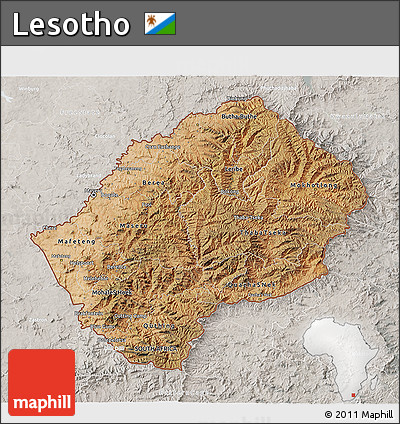 Satellite 3D Map of Lesotho, lighten, semi-desaturated