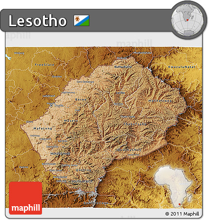 Satellite 3D Map of Lesotho, physical outside