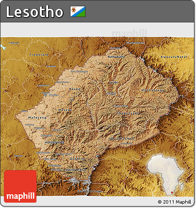Satellite 3D Map of Lesotho, physical outside