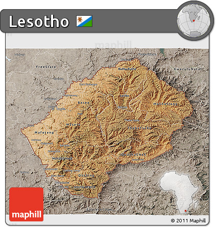 Satellite 3D Map of Lesotho, semi-desaturated