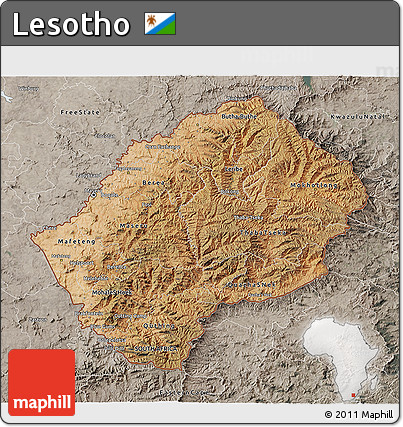 Satellite 3D Map of Lesotho, semi-desaturated