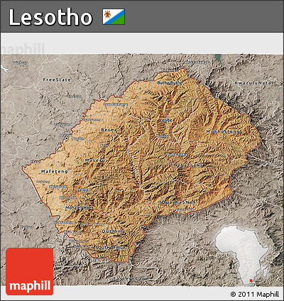 Satellite 3D Map of Lesotho, semi-desaturated