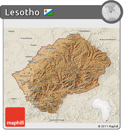 Satellite 3D Map of Lesotho, shaded relief outside