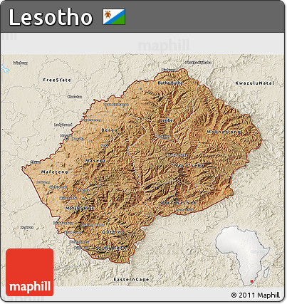 Satellite 3D Map of Lesotho, shaded relief outside