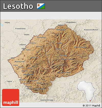 Satellite 3D Map of Lesotho, shaded relief outside