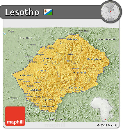 Savanna Style 3D Map of Lesotho