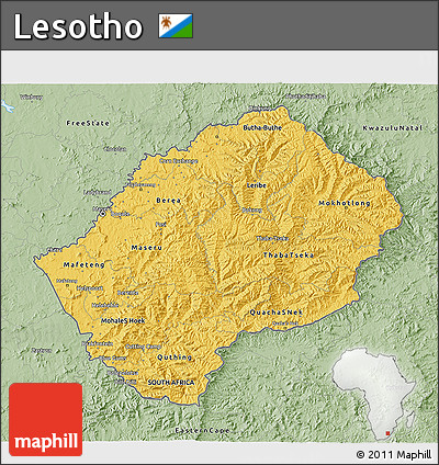 Savanna Style 3D Map of Lesotho